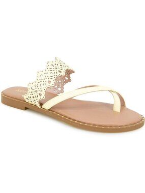 Kensie Masha-B Size 9 Sandals Slip-On Laser-Cut Studded Soft Yellow Faux Leather